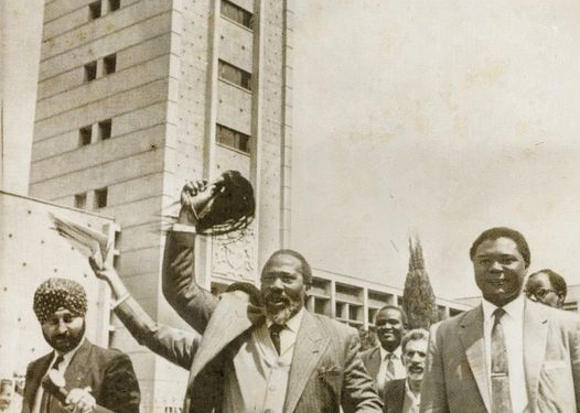 Fresh from release in 1961 from 9 years of detention at Maralal in northern Kenya, Mzee Jomo Kenyatta (1896-1978)