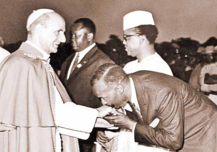 The Minister for Local Government, Mr Lawrence Sagini, kissing Pope Paul VI’s ring at the Entebbe Airport before the Pontif boarded a plane back to Rome on August 25,1969. Mr Sagini was in a Kenyan delegation to Kampala.