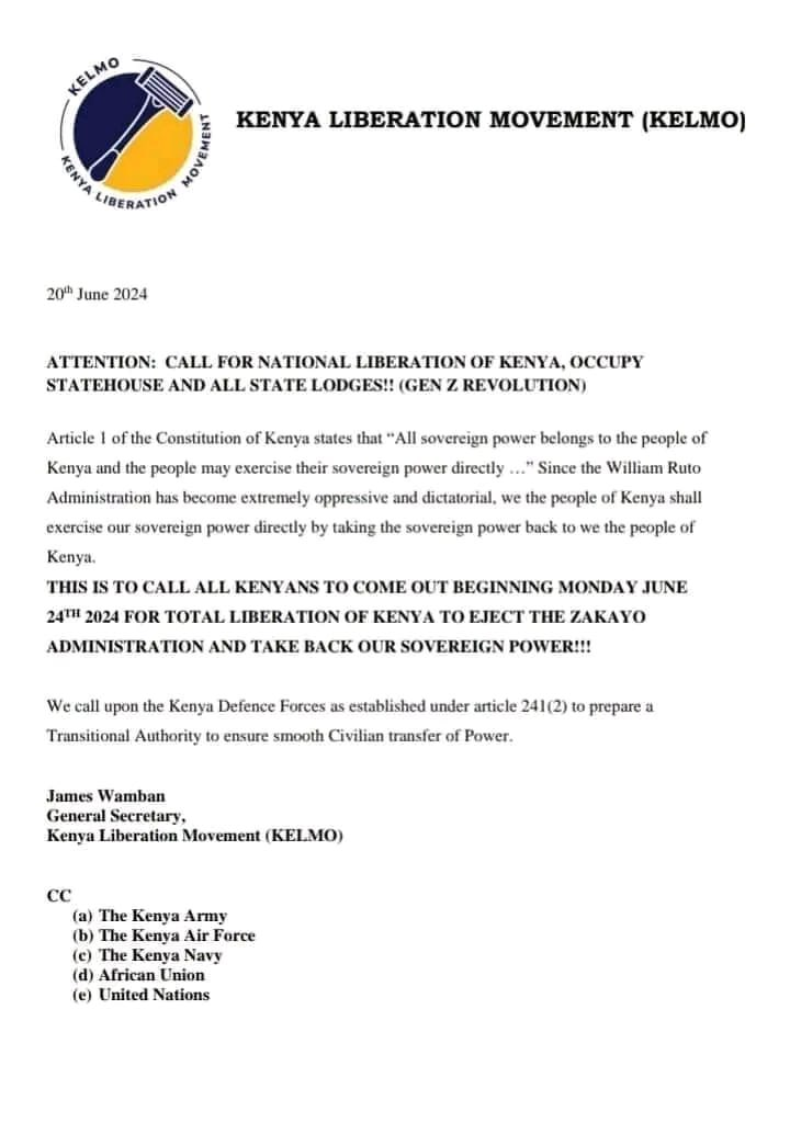 Kenya Liberation Movement Issues Call for National Liberation