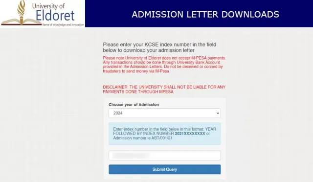 How to Download University of Eldoret Admission Letters