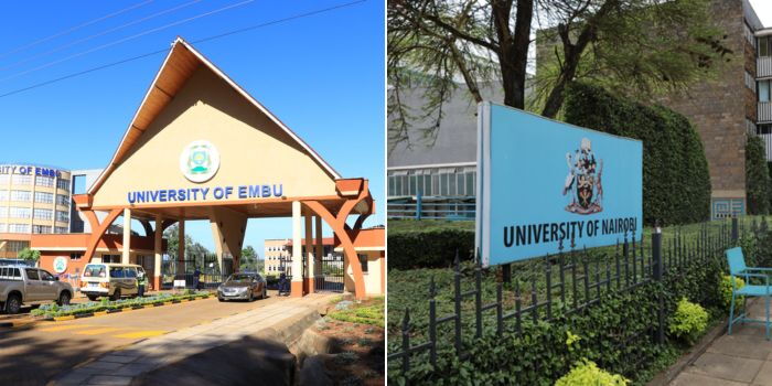 A collage of Embu University (left) and the University of Nairobi (right) Photo Embu Universty/UoN