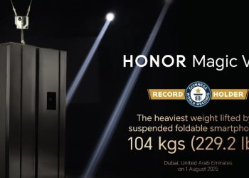 Honor Magic V5 Sets Guinness World Record for Heaviest Weight Lifted by a Suspended Foldable