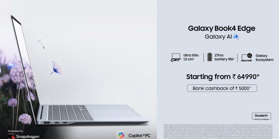 Samsung Galaxy Book4 Edge with Snapdragon X Launches in India at ₹64,990