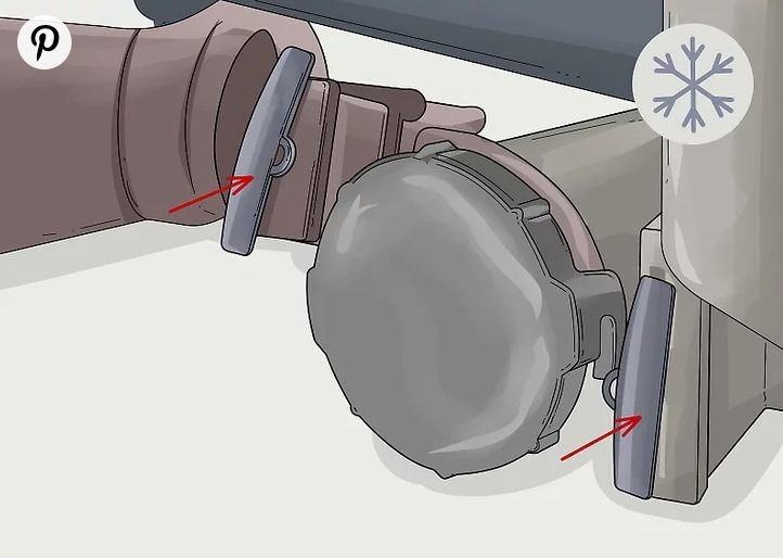 Close-up illustration of RV drain valves used to blow out water lines with air for winterizing the system.