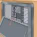 Illustration showing an RV fuse box with the cover open, revealing circuit breakers and electrical components.