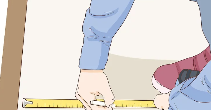 Illustration of a person using a tape measure and pencil to mark measurements on the floor for a project.