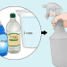 Illustration showing how to make a cleaning solution using vinegar, dish soap, and water for removing battery corrosion.