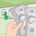 Illustration of a person holding cash in front of a mobile home, representing payment or purchase of property.