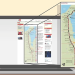 Illustration of a laptop showing a train route map online with a magnified section displaying station names and routes.