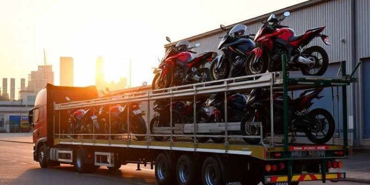 Motorcycle transport truck carrying multiple bikes after shipping by Shiply